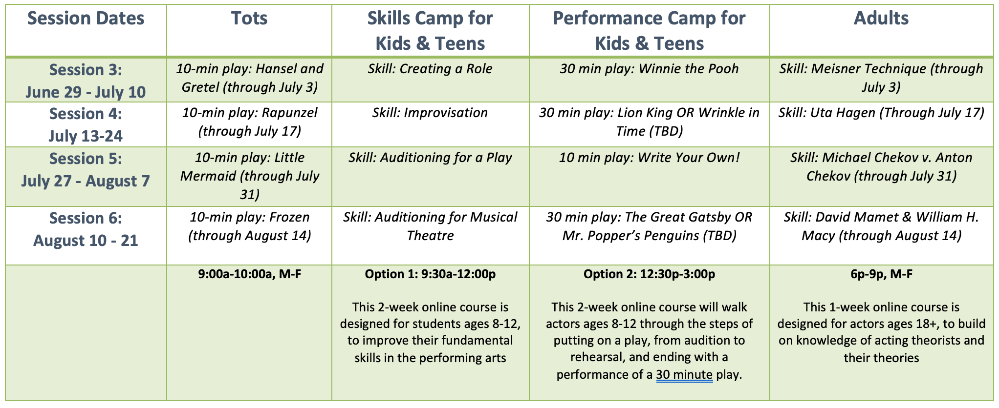 Summer Camp Sessions 3-6